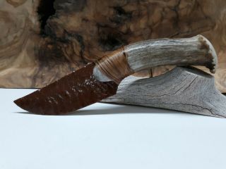 Red Mahogany Obsidian Antler Handle Knife Artisan Kenny Hull Unique Western