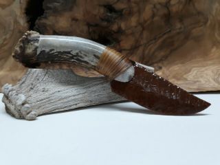 Red Mahogany Obsidian Antler Handle Knife Artisan Kenny Hull Unique Western 3