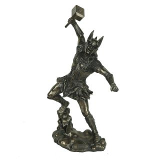 Thor Norse God Of Thunder Bronze Figurine Miniature Statue 12 " H