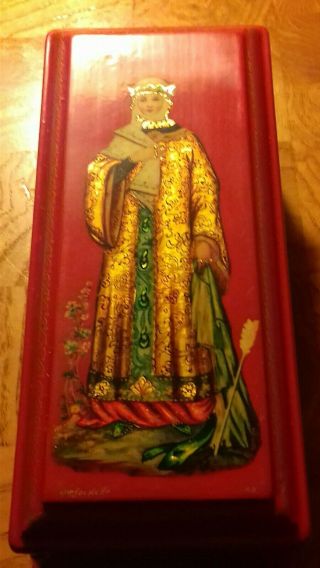 Red Large Vintage Russian Lacquer Box " Tale Of Frog Princess " Vasilisa