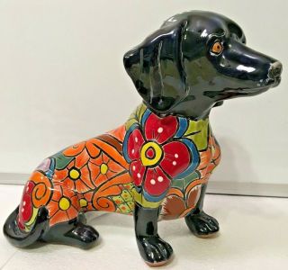 Mexican Pottery Animal Talavera Dog Figure Dachshund Ceramic Folk Art 12 "