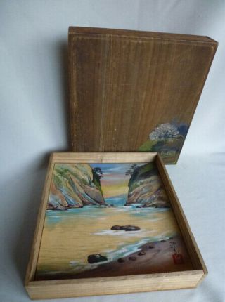 Vintage Japanese Artists Storage Box W/ 13 Oil Paintings