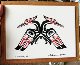 Loon Mates Clarence A Wells Haida North West Coast Tile Art Signed Appro 7 " X 9 "
