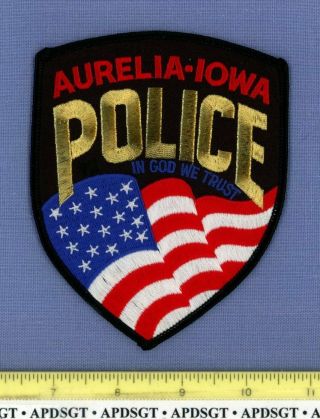 Aurelia Iowa Sheriff Police Patch Waving Us Flag Gold Mylar Embroidery