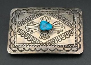 Southwestern Native American Turquoise Sterling Silver Belt Buckle Dj (37.  5g)