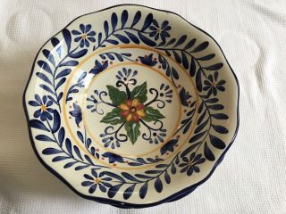 Talavera Set 5 Mexican Pottery Blue Flower Soup Salad Pasta Bowls Large 8 "