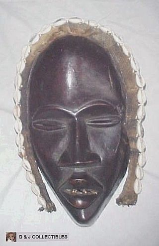 Dan Tribe - Ivory Coast African Hand Carved Wood & Cowry Shell Mask