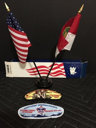 Vintage Bsa Boy Scouts Usa Desk Top American Flag Set -