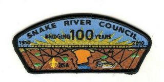 Boy Scout Patch Snake River Council T18 Csp 100th 1910 - 2010