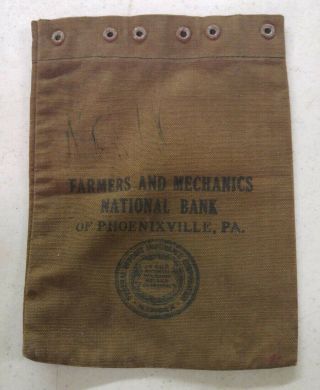 Farmers & Mechanics National Bank Canvas Deposit / Money Bag - Phoenixville Pa