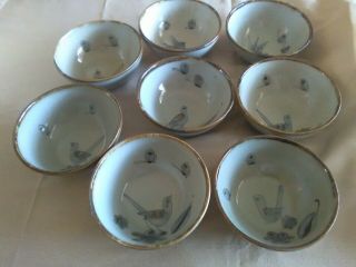 El Palomar Tonala Blue Bird Cereal Bowls.  Set Of 8.