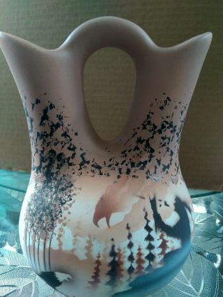 Awesome Hand Painted Native American Wedding Vase,  Signed,  Wolves And Eagles