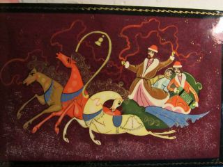 Signed Russian Lacquer Box Hand Painted Palekh Russia Winter Sleigh