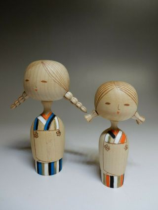 Pigtails Girl Japanese Sosaku Kokeshi Wooden Dolls Artistic Object H10.  5cm 4.  2 "