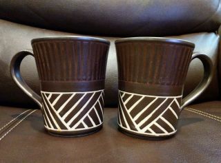 Toki Japan Brown Stoneware Mugs Set Of 2 Mod Art Deco