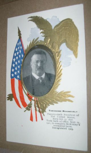 President Theodore Roosevelt,  The 26th President Golden Eagle/flag Post Card