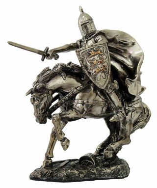 8.  5 Inch Armored Knight With Sword On Charging Horse Statue Figurine