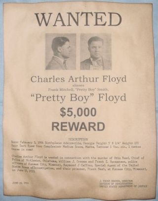 Pretty Boy Floyd Wanted Poster,  Gangster,  Outlaw,  Bank Robber