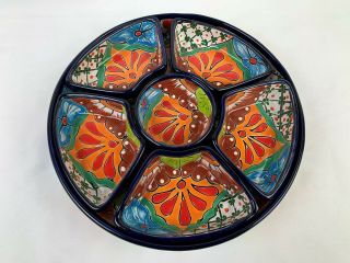 12 " Round Appetizer Tray Plate Chips Dip Mexican Talavera Ceramic Hand Painted
