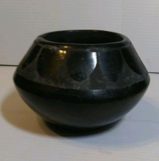 Traditional Black On Black San Ildefonso Pueblo Pottery Signed