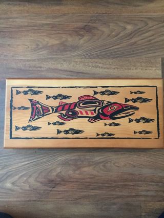 Inuit Eskimo Northwest Fish Art Graphics Wooden Cigar Box (empty Gift Box)