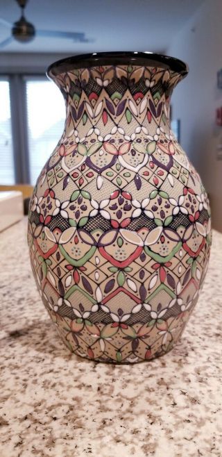 Javier Servin Handpainted Vase - Made In Mexico