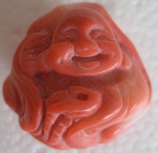 Laughing Coral Budai Bead Buddha Of Happiness Good Luck Fortune Hand Carved