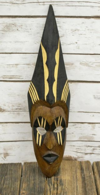 Vintage African Tribal Art Hand Carved Wood Mask From Botswana Wall Hanging