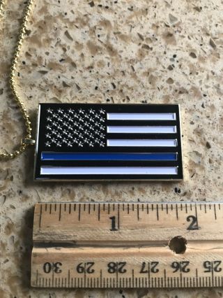 Thin Blue Line Necklace Pendant Keychain Flag Police Tribute