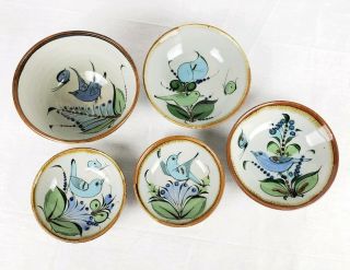 Ken Edwards Tonala El Palomar Mexican Pottery Bowls With Birds Set Of 5