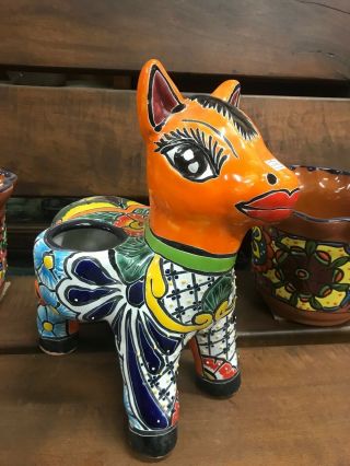 Large 12 " X 13 " Mexican Folk Art Talavera Pottery Animal Donkey