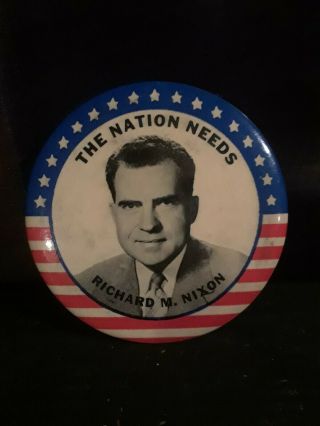 Richard Nixon Lodge 1960 Campaign Pin Button Political 3.  5 Inches