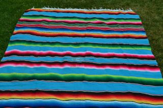 Vintage Mexican Saltillo Serape Blanket / Rug Wool Textile Southwest
