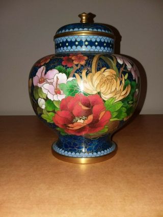 Jingfa Cloisonne,  Jar With Lid,  7 1/2 " H - 5 1/2 W