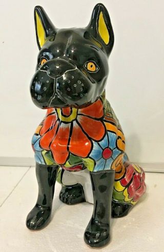 Mexican Pottery Animal Talavera Dog Figure Boxer Ceramic Folk Art 10 "