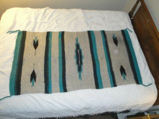 Native American Navajo Heavy Wool Hand Woven Rug Or Saddle Blanket,  Great Cond.