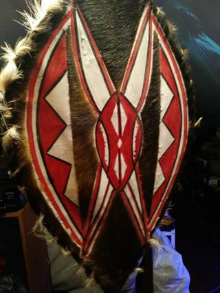 Maasai Tribal Fur Leather Wood Warrior Shield From Kenya Africa