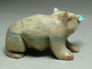 ZUNI FETISH F - 464 PICASSO MARBLE BEAR WITH FISH BY KENT BANTEAH 2