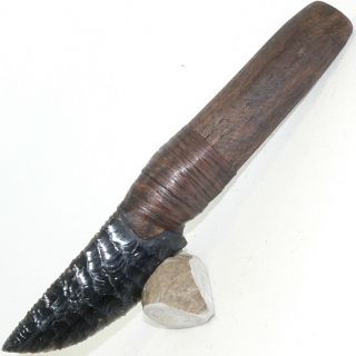 Banded Obsidian Knife W/ Antiqued Saguaro Handle Knapping By Bo Earls