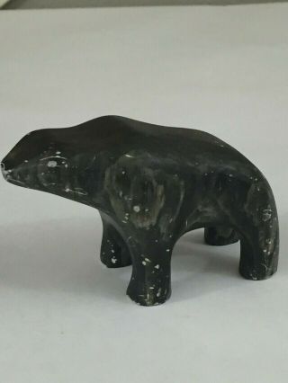 Vintage Soap Stone Carving Canadian Eskimo Art Bear Signed Dimu