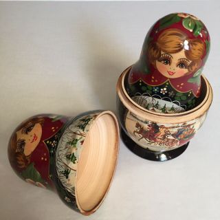 Russian Matryoshka Nesting Doll hand painted wood 7 piece winter sleigh & floral 3