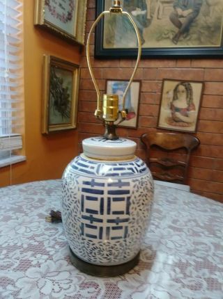 Chinese Double Ring Of Happiness Pottery Ginger Jar Lamp