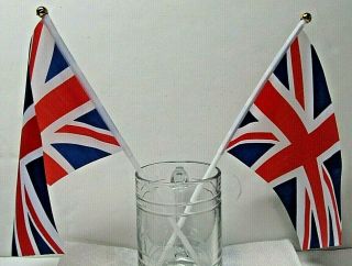 2 British Union Jack Flags - Small Hand Held For Waving (1692)