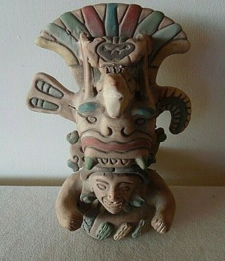 Aztec Mayan Clay Pottery Bird,  Devil,  Warrior Planter