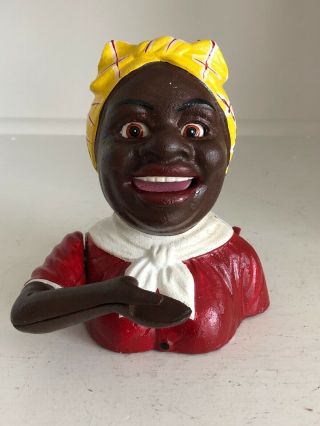 Cast Iron Mammy Aunt Jemima Bank With Moving Eyes And Arm