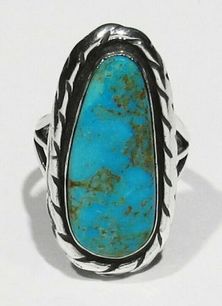 Big Old Signed Navajo 925 Silver Natural Red Mountain Turquoise Mans Ring 6.  5