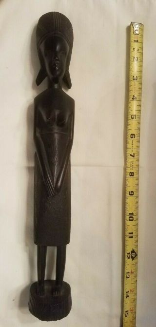 Tribal African Art Hand Carved Ebony Wood Sculpture - Woman Statue 15 Inches
