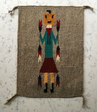 Modern Native American Weaving Small Pictorial Navajo Rug Yei Figural