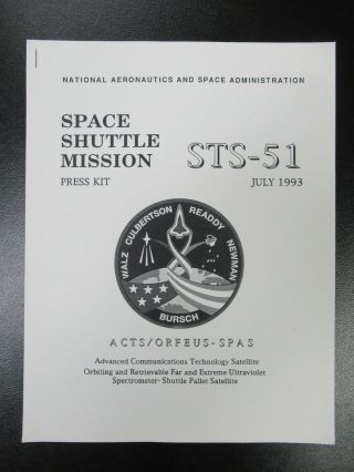 Nasa Space Shuttle Mission Sts - 51 Acts/orfeas Spas Press Kit - July 1993