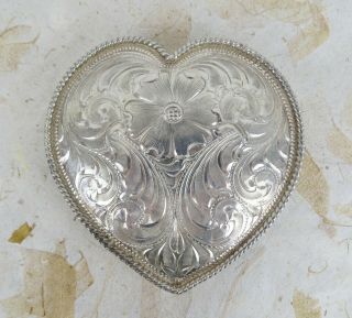 Sterling Silver Mexican Bc Big Heart Floral Engraved Western 3 Inch Belt Buckle